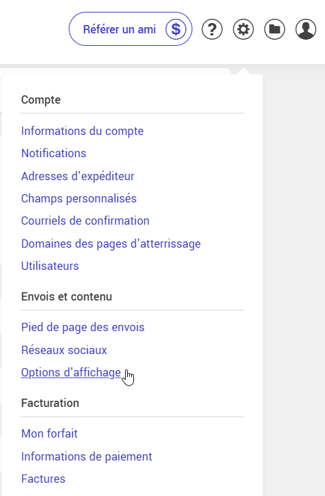 Paramètres et configurations : Options d'affichage
