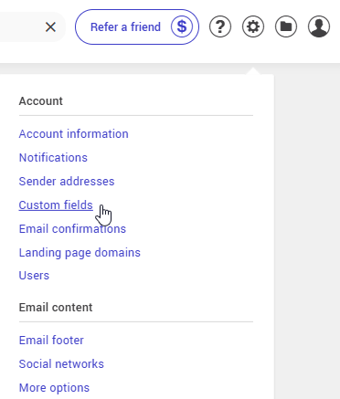 Settings and configurations : Custom fields