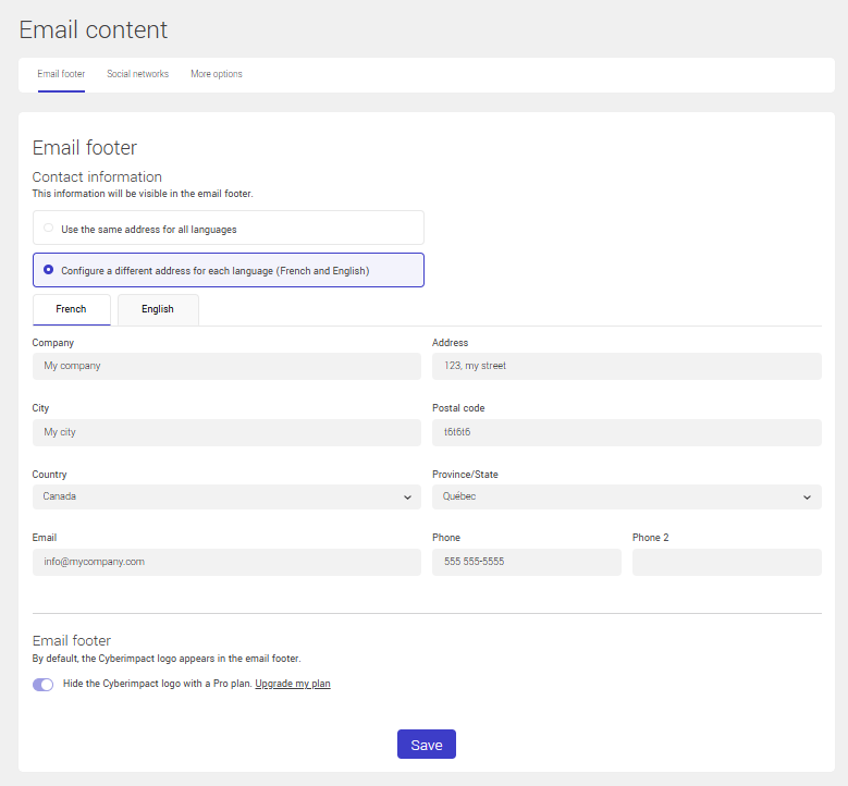 configure a different address for each language