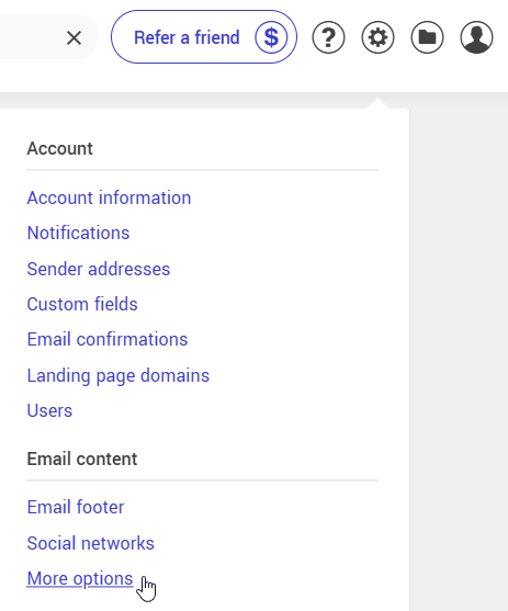 Settings and configurations : More options