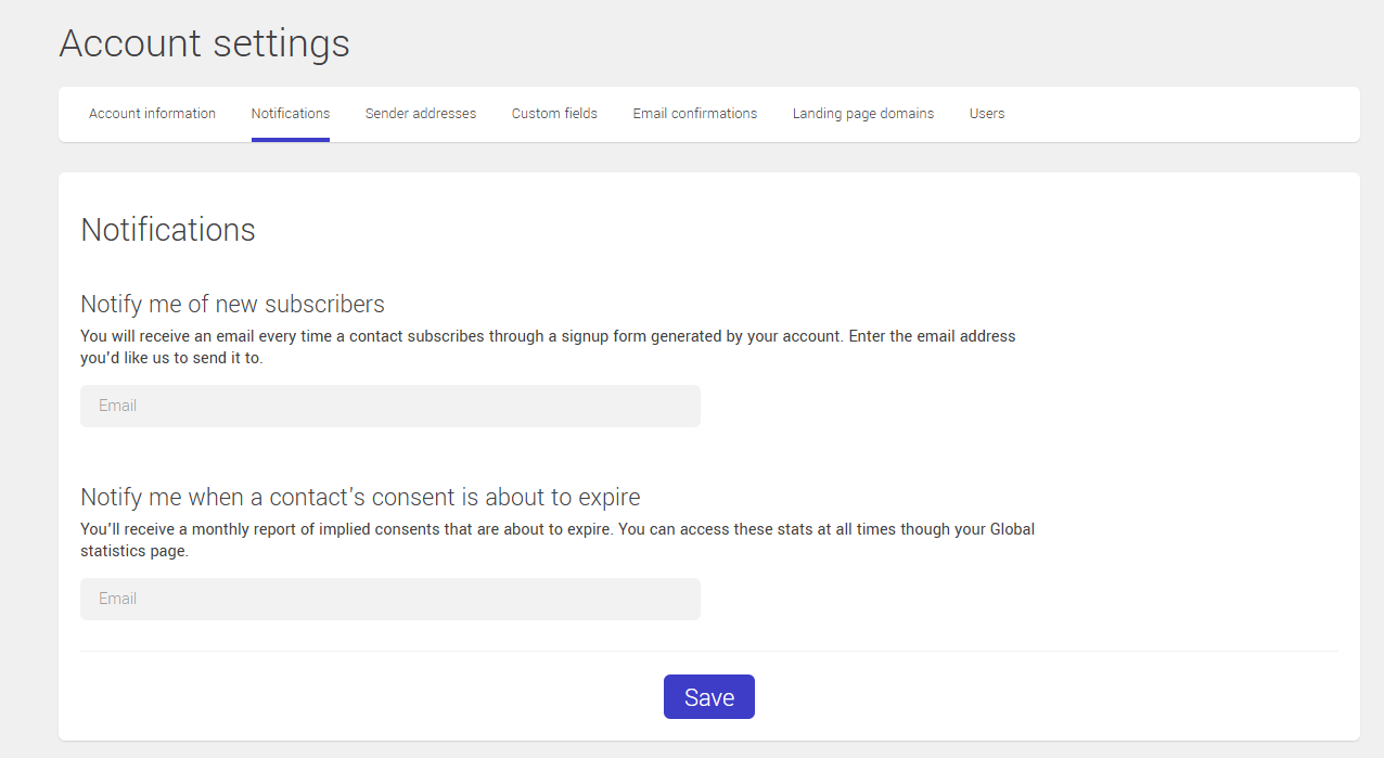 Configuration des notifications du compte