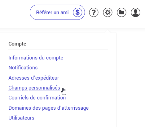 Paramètres et configurations : Champs personnalisés