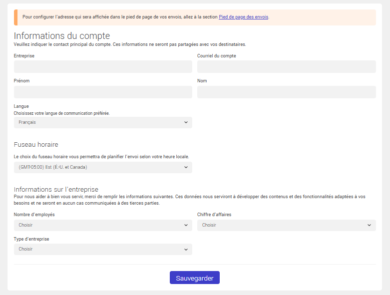 Configuration des informations du compte