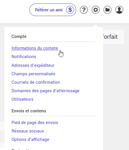 Informations du compte (menu)