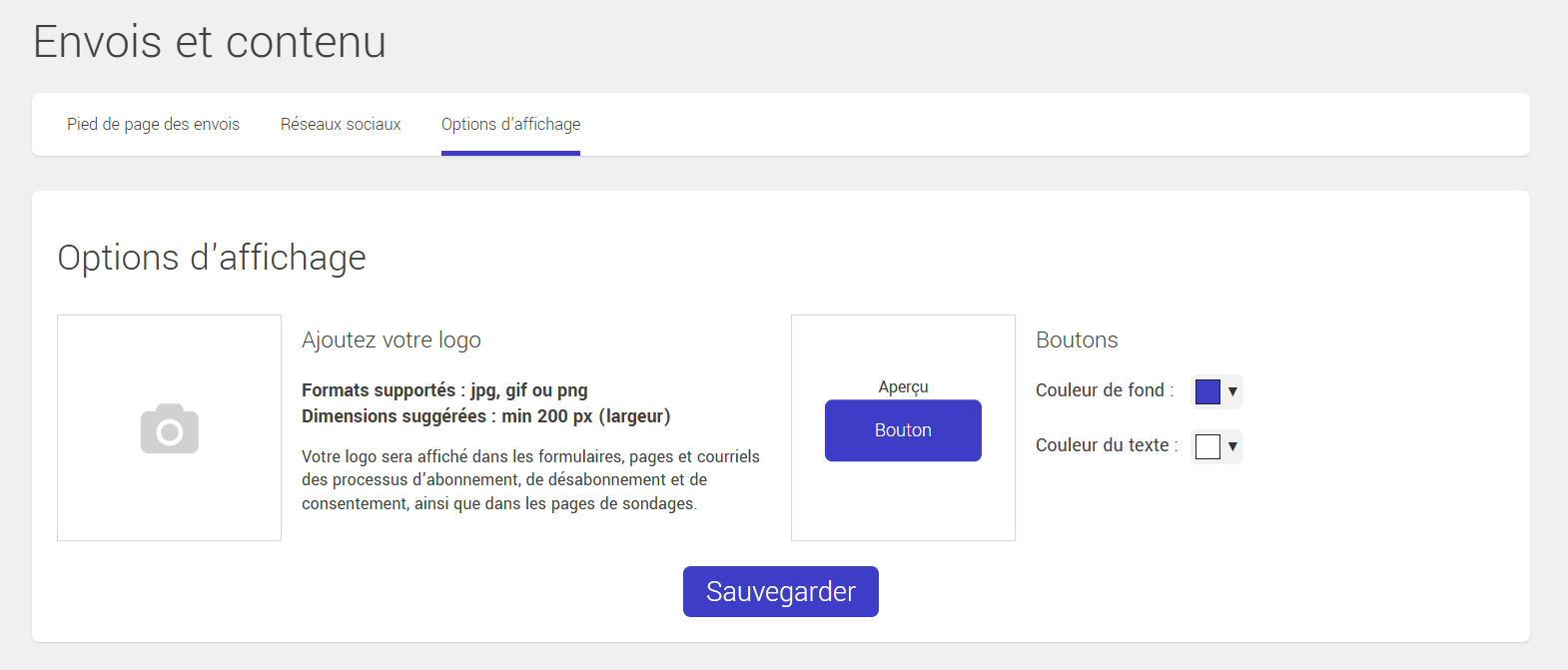 options d'affichage