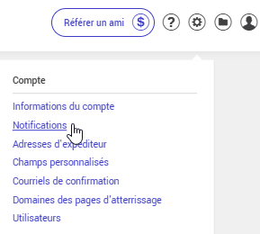 Menu param&egrave;tres et configurations : Notifications