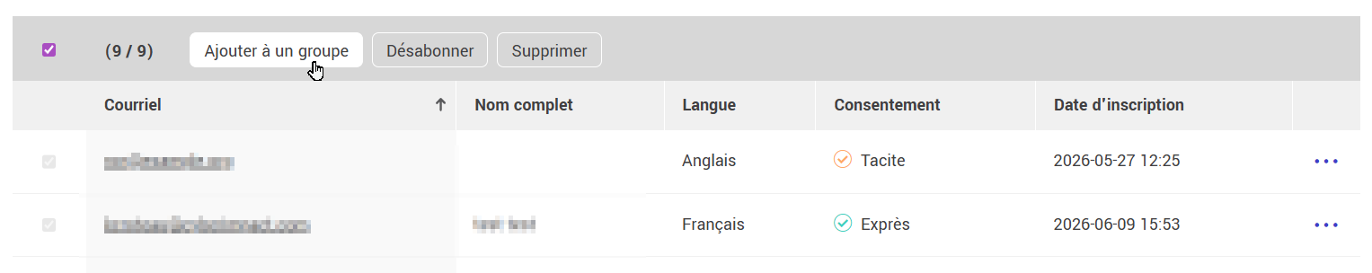 Ajouter à un groupe bouton