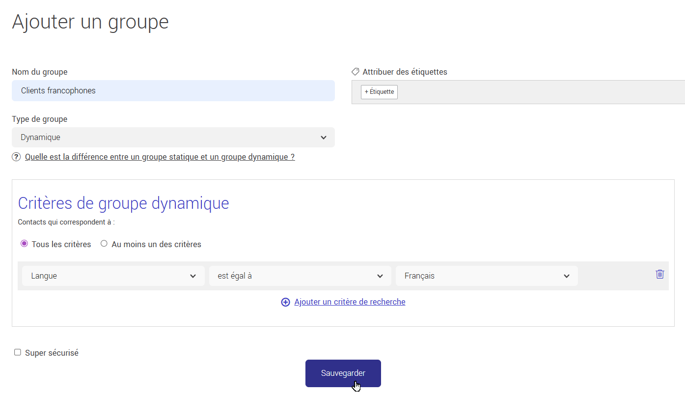 Cliquer sur sauvegarder le groupe